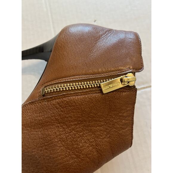 Michael Kors Sz 8.5 M Cheyenne Ankle Bootie Leather Brown Gold Accent 4” Heels - Picture 8 of 14